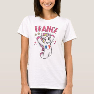 France Soccer Fan Unicorn with heart flag T-Shirt