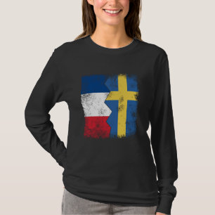 France Sweden Flags Half Swedish French Roots Vint T-Shirt