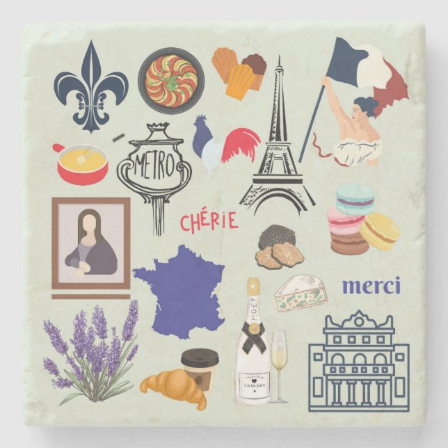 France Symbols Stone Coaster (Front)