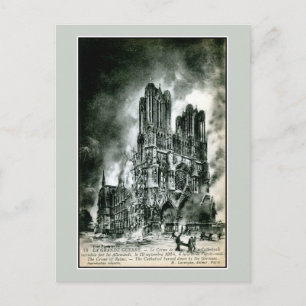 France the burning Cathedral of Reims drawing Postcard
