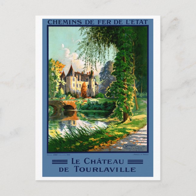France Tourlaville Restored Vintage Travel Poster Postcard (Front)