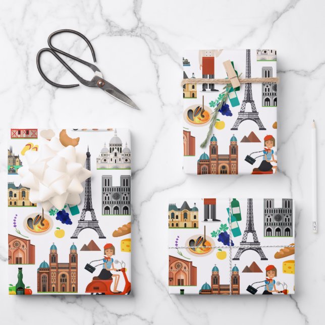France Travel Icons Design Wrapping Paper Sheet (Front)