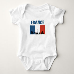 France Travel - Paris City Skyline French Flag Baby Bodysuit