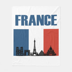 France Travel - Paris City Skyline French Flag Fleece Blanket