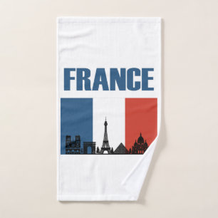 France Travel - Paris City Skyline French Flag Hand Towel