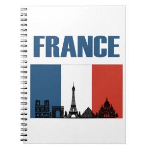 France Travel - Paris City Skyline French Flag Notebook