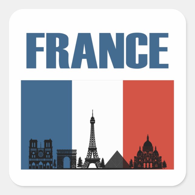 France Travel - Paris City Skyline French Flag Square Sticker (Front)