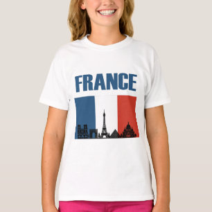 France Travel - Paris City Skyline French Flag T-Shirt