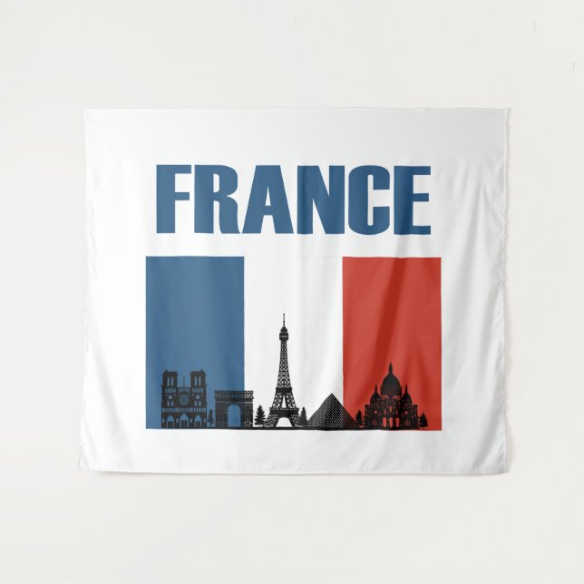 France Travel - Paris City Skyline French Flag Tapestry (Front (Horizontal))