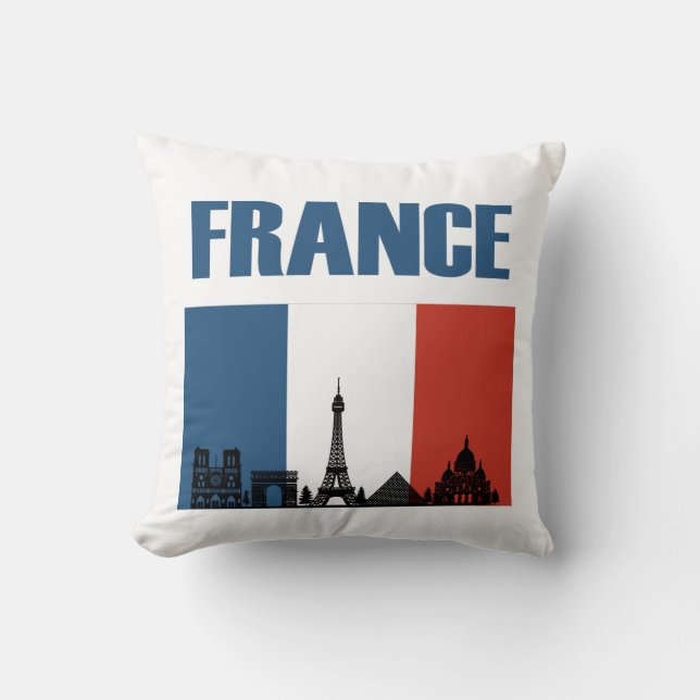 France Travel - Paris City Skyline French Flag Throw Pillow (Front)