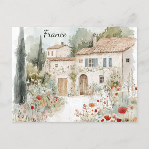 France Vintage Watercolor French Villa Travel Postcard