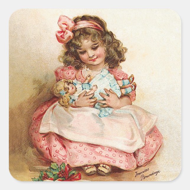 Frances Brundage - Girl with Doll Square Sticker (Front)