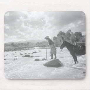 Frances Phelps Belden fly fishing in the river Mouse Pad
