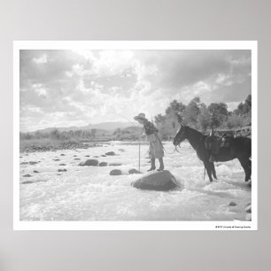 Frances Phelps Belden fly fishing in the river Poster
