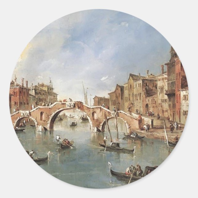 Francesco Guardi-Three Arched Bridge at Cannaregio Classic Round Sticker (Front)