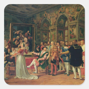 Francis I Receiving a painting of the Holy Square Sticker