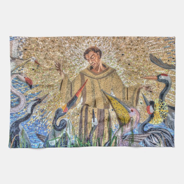 Francis Of Assisi Mosaic Kitchen Towel (Horizontal)