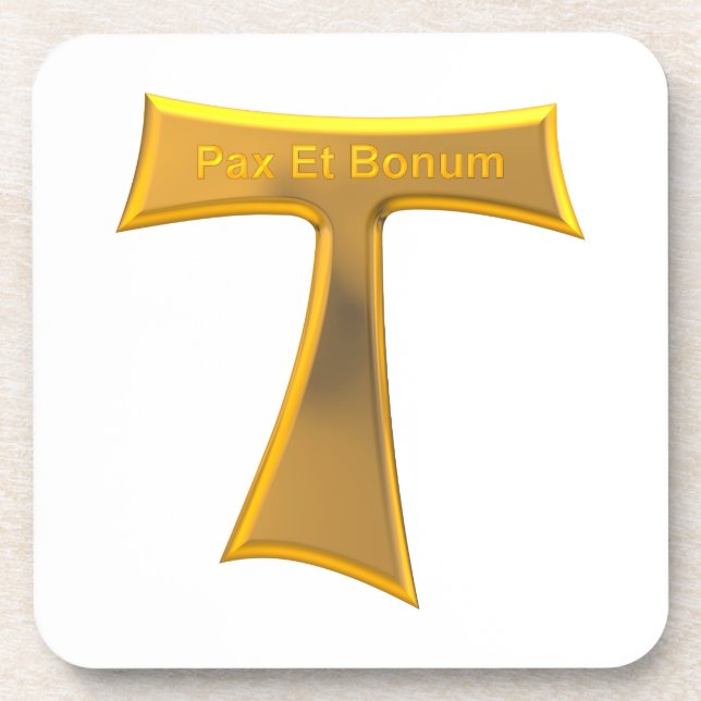 Franciscan Tau Cross Pax Et Bonum Gold Metallic Coaster (Front)