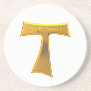 Franciscan Tau Cross Pax Et Bonum Gold Metallic Coaster