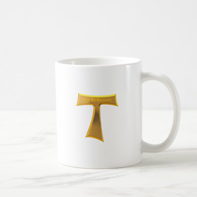 Franciscan Tau Cross Pax Et Bonum Gold Metallic Coffee Mug (Right)