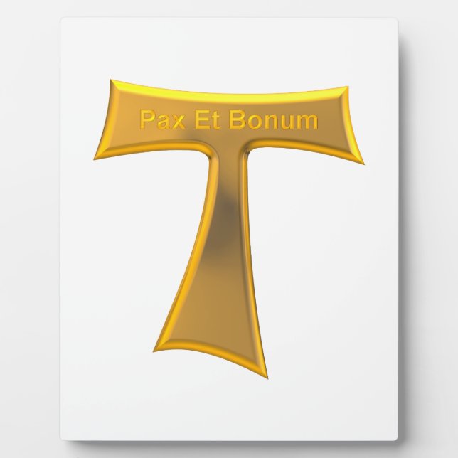 Franciscan Tau Cross Pax Et Bonum Gold Metallic Plaque (Front)