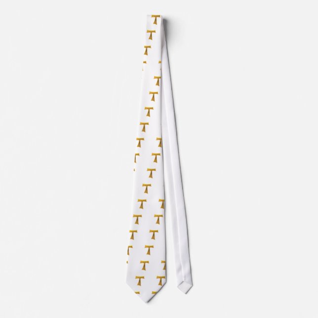 Franciscan Tau Cross Pax Et Bonum Gold Metallic Tie (Front)