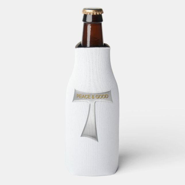 Franciscan Tau Cross Peace and Good Silver & Gold Bottle Cooler (Bottle Front)