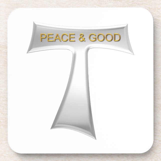 Franciscan Tau Cross Peace and Good Silver & Gold Coaster (Front)
