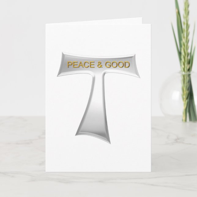 Franciscan Tau Cross Peace and Good Silver & Gold Holiday Card (Front)
