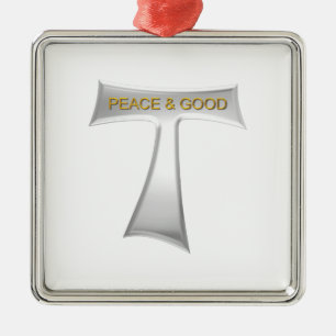 Franciscan Tau Cross Peace and Good Silver & Gold Metal Ornament