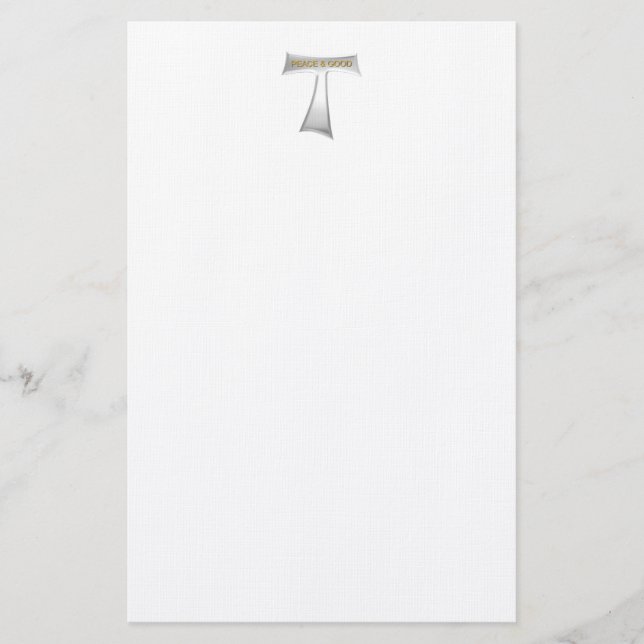 Franciscan Tau Cross Peace and Good Silver & Gold Stationery (Front)