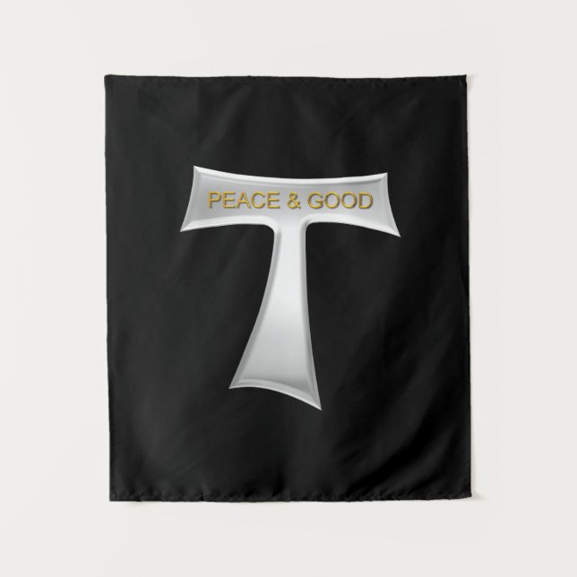 Franciscan Tau Cross Peace and Good Silver & Gold Tapestry (Front)