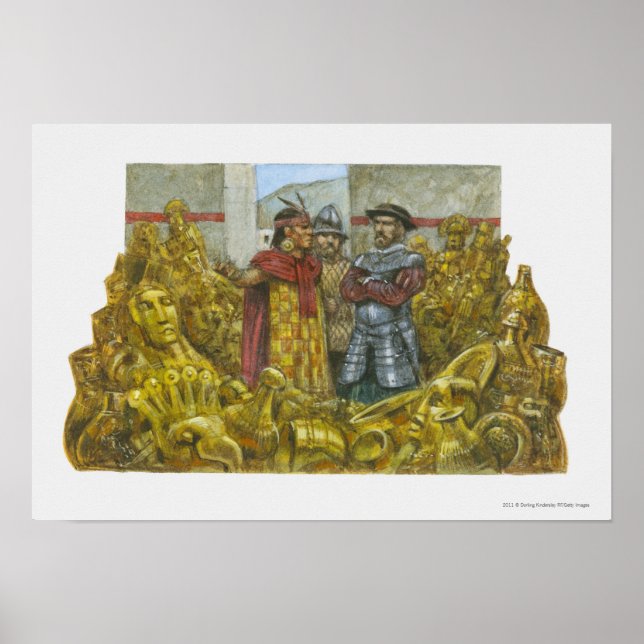 Francisco Pizarro next to Inca Emperor Atahualpa Poster (Front)