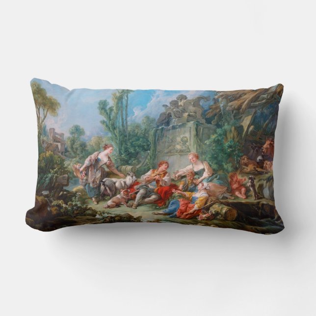 francois boucher shepherd's idyll rococo scenery lumbar pillow (Front)