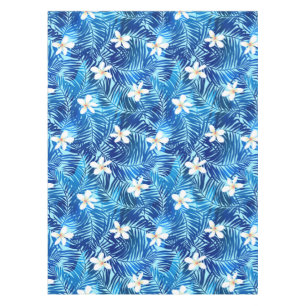 Frangipani and blue palm leaf tablecloth