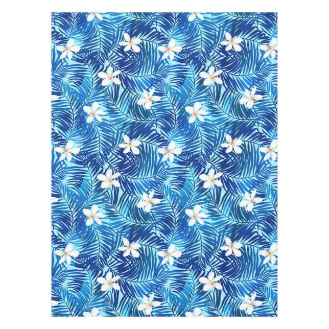 Frangipani and blue palm leaf tablecloth (Front)