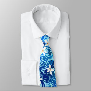 Frangipani and blue palm leaf tie