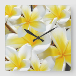 Frangipani Bouquet, Large Square Wall Clock. Clock