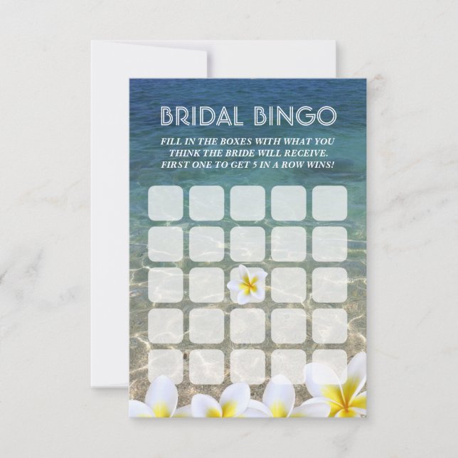 Frangipani Flower Beach Wedding Bridal Bingo Cards (Front)