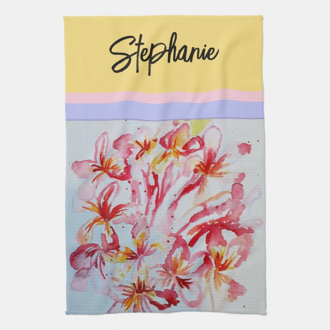 Frangipani Flower Flowers Watercolor Tropical Kitchen Towel (Vertical)
