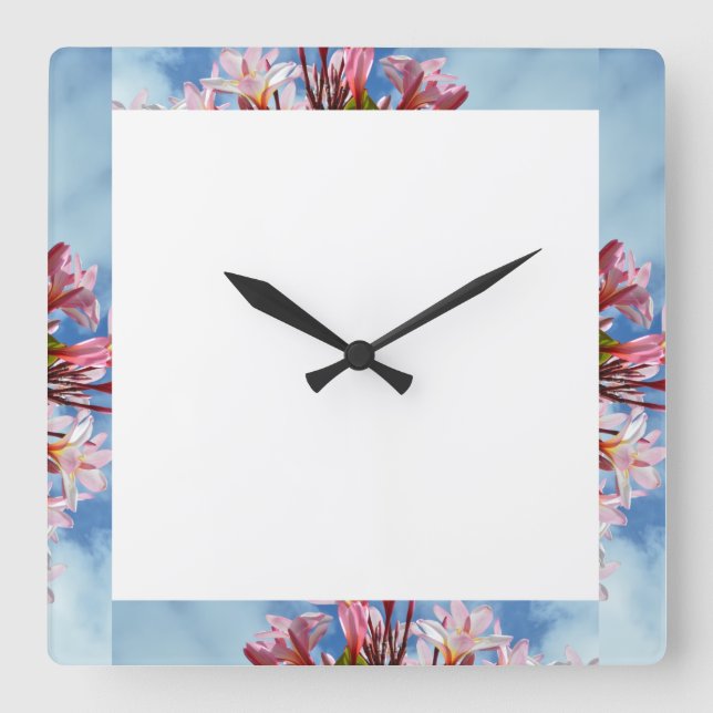 Frangipani Flower Picture Frame, Square Wall Clock (Front)