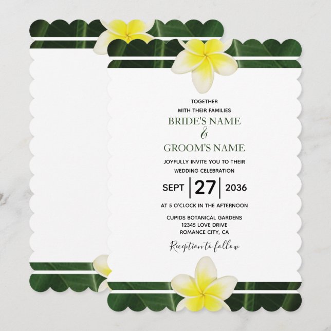 Frangipani jaune Plumeria Invitations de mariage (Devant / Derrière)