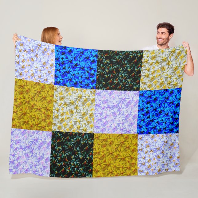 Frangipani Patchwork Style Blanket, Fleece Blanket (In Situ)