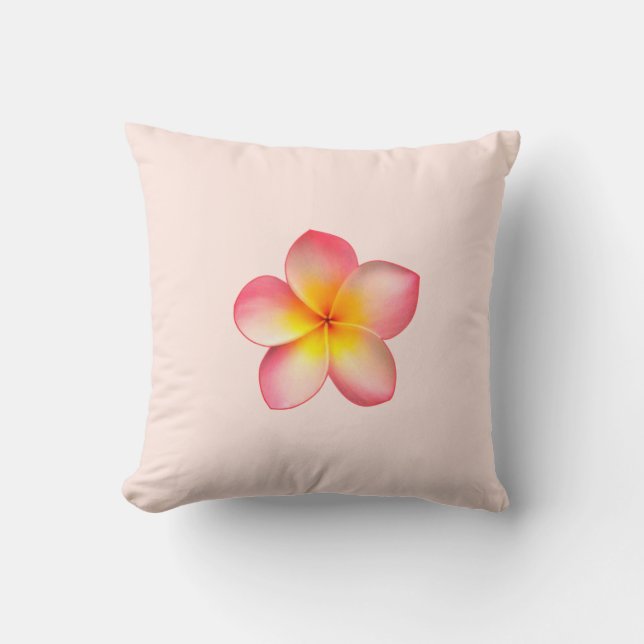 Frangipani Plumeria Flower on Light Misty Rose Throw Pillow (Front)