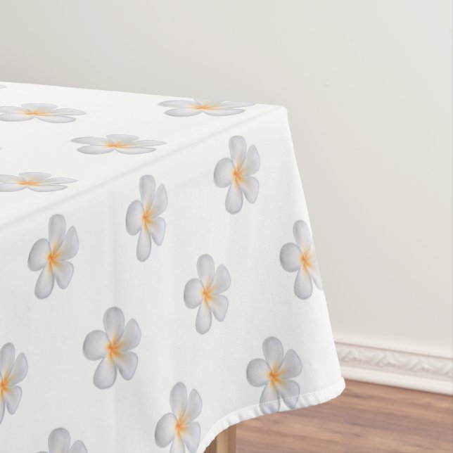 Frangipani Plumeria Flowers on White Tablecloth (In Situ)
