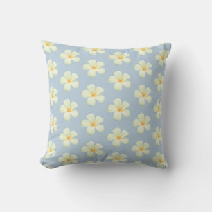 Frangipani Plumeria Flowers on Wondrous Blue Throw Pillow
