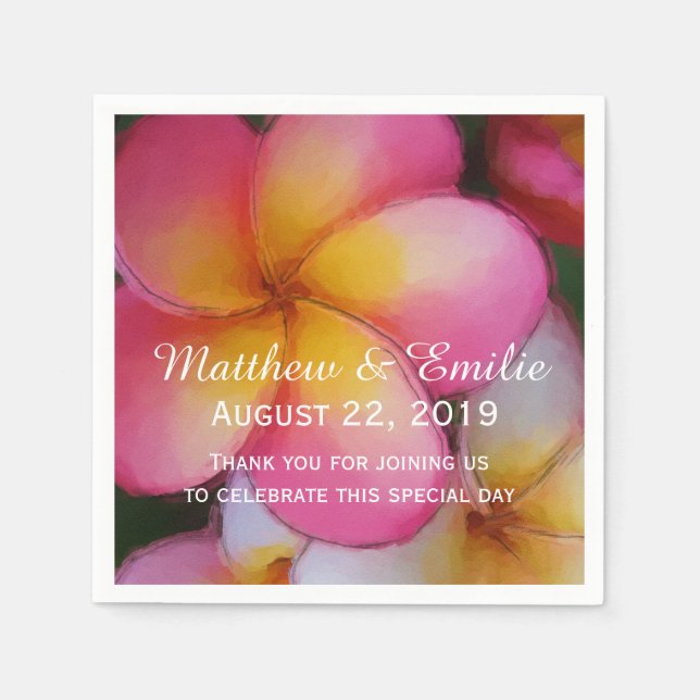 Frangipani Plumeria Flowers Wedding Napkin (Front)