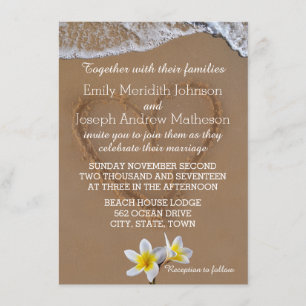 Frangipani Plumeria Ocean Wave Wedding Invitations
