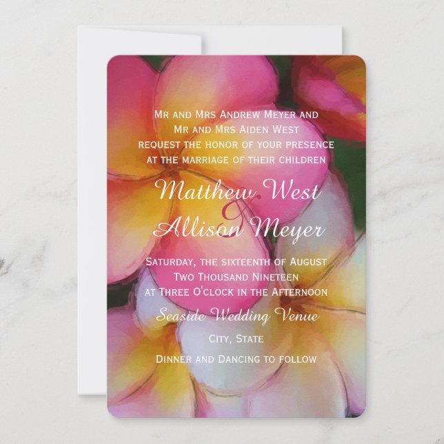 Frangipani Plumeria Watercolor Flowers Wedding Invitation (Front)
