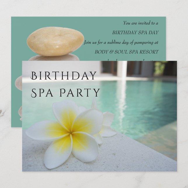Frangipani & Pool Birthday Spa Day Invitation (Front/Back)